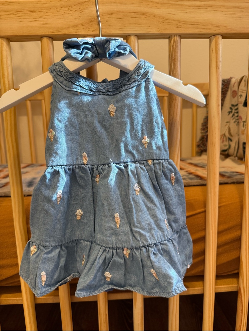 Nicole Miller Denim Halter Dress with Ice Cream Embroidery